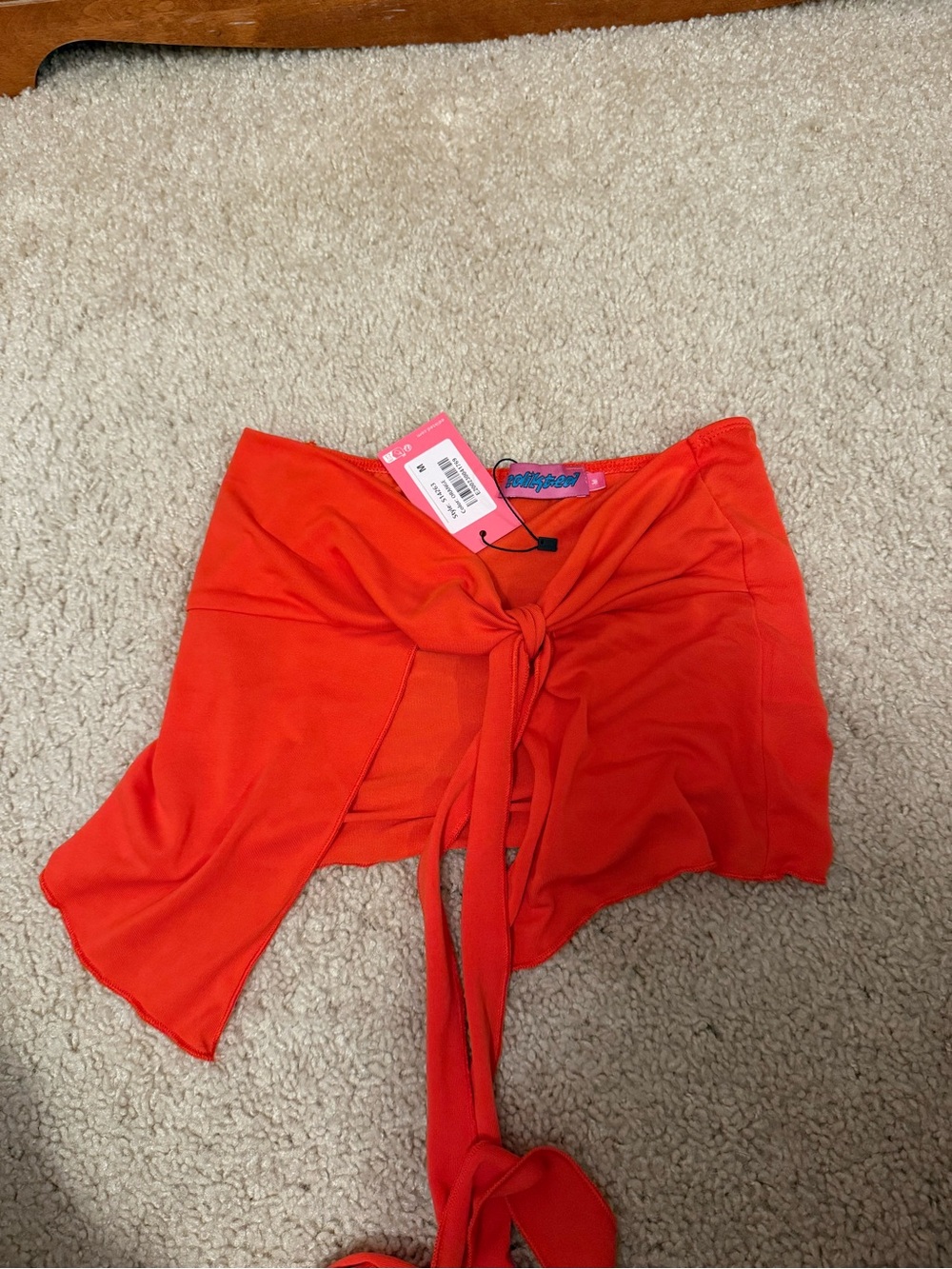 Edikted Bright Orange Tie-Front Crop Top
